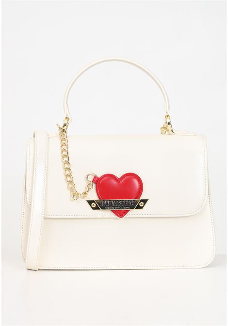 Ivory women's handbag with red heart charm LOVE MOSCHINO | JC4138PP1LLM1110